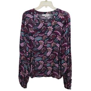 NWT LOFT Balloon Sleeve Blouse Floral Paisley Button Front Size Large Boho